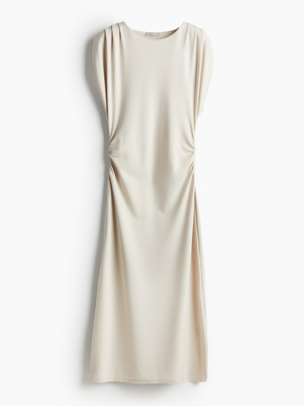 H&M Cream Sleeveless Gathered Midi Dress